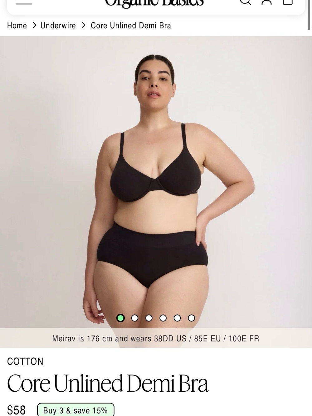 Organic Basics Core Unlined Demi Bra — Black